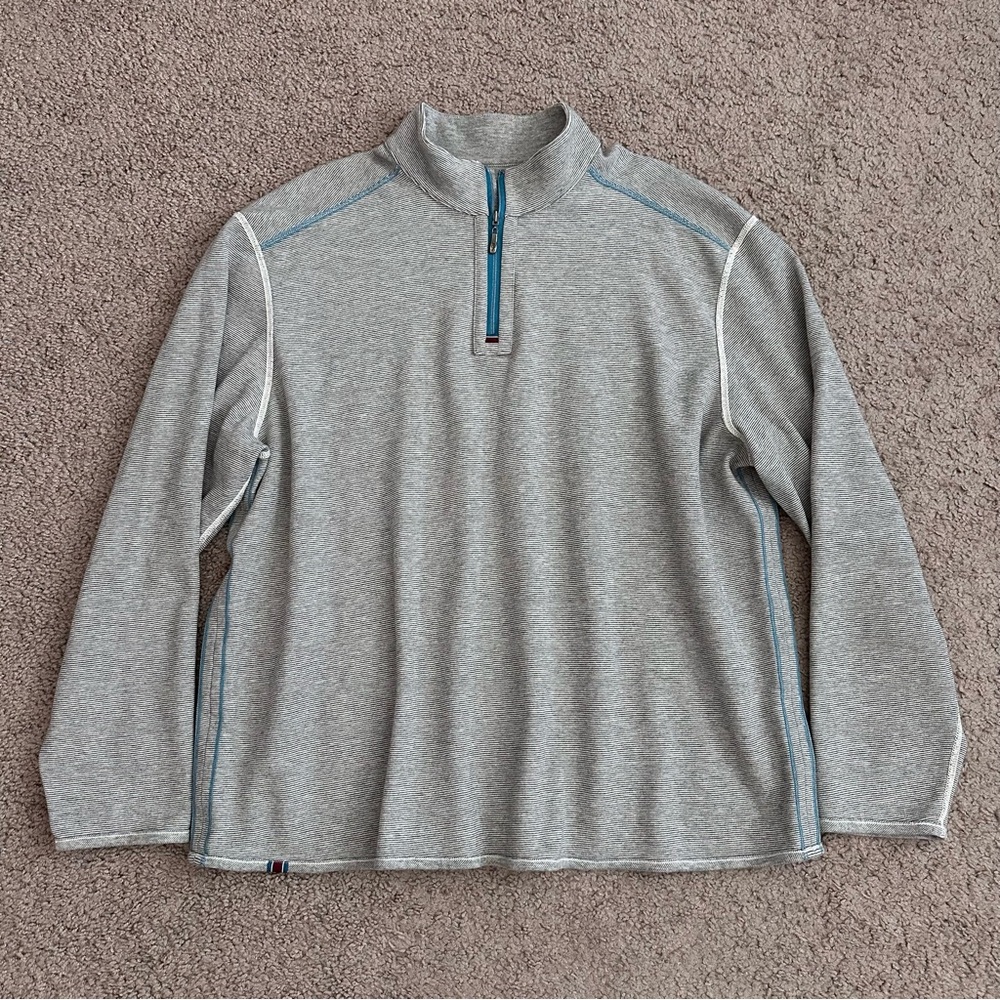 Tommy Bahama Alpine View Reversible Half Zip Pullover Sweater Gray Mens